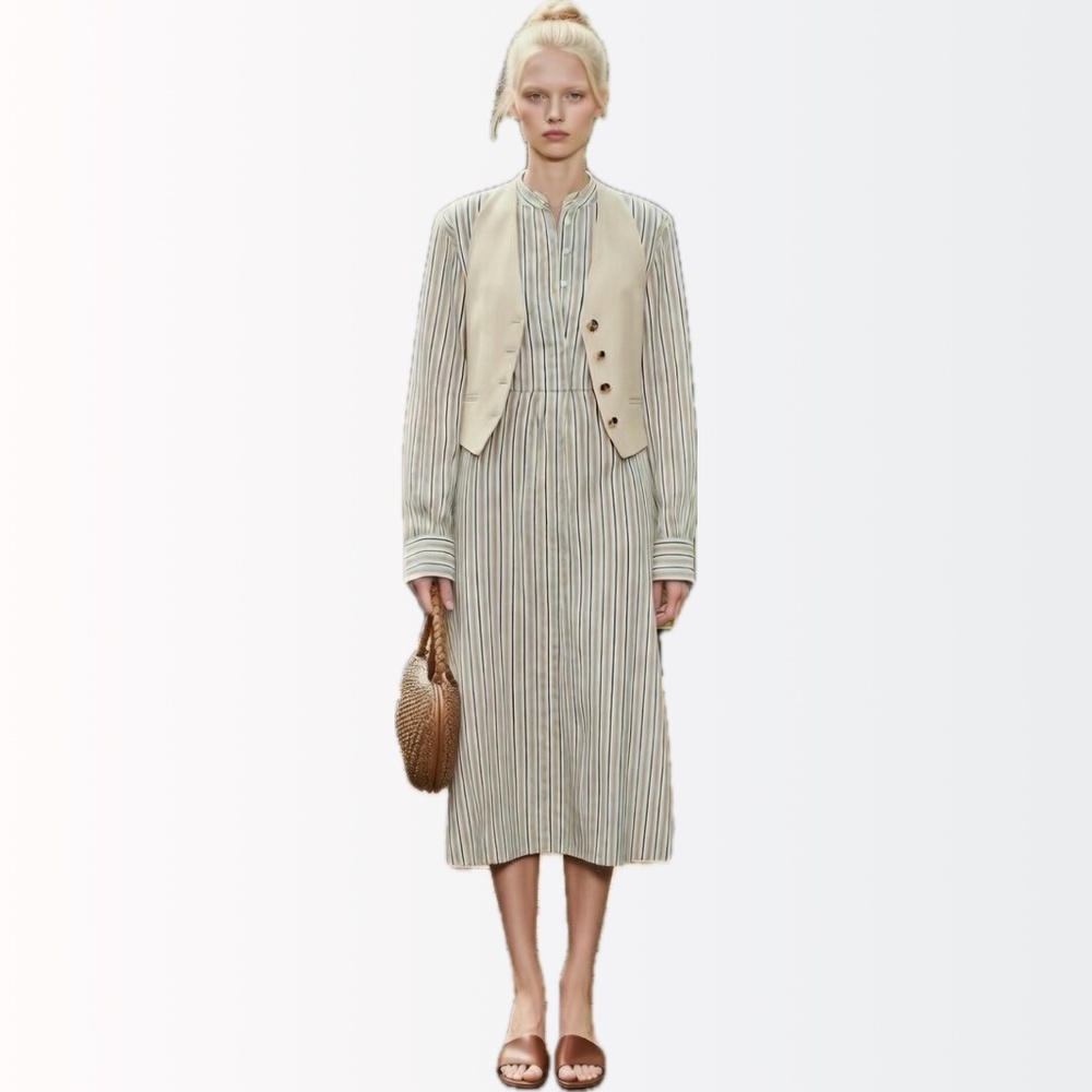 Michael Kors Collection $1795 Runway "Pajama Stripe" Linen Shirt Dress S 4-6